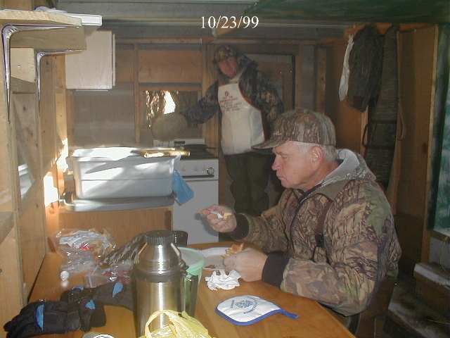 Don enjoying Charlie's breakfast.